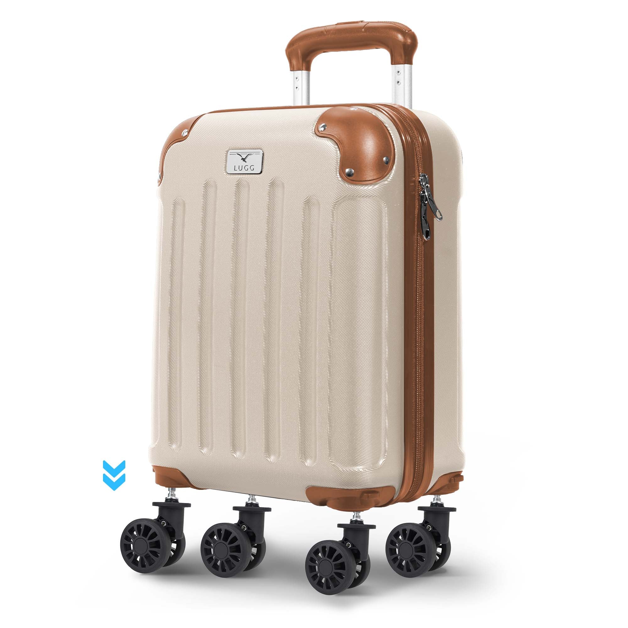 LUGG 40cm Skywander Lightweight Underseat Cabin Bag – Ryanair & EasyJet Approved Carry-On Suitcase, Durable ABS Hard Shell, Smooth Double Spinner Wheels, Water-Resistant & Compact Luggage (40x30x20cm, without wheels) - Cream/Brown
