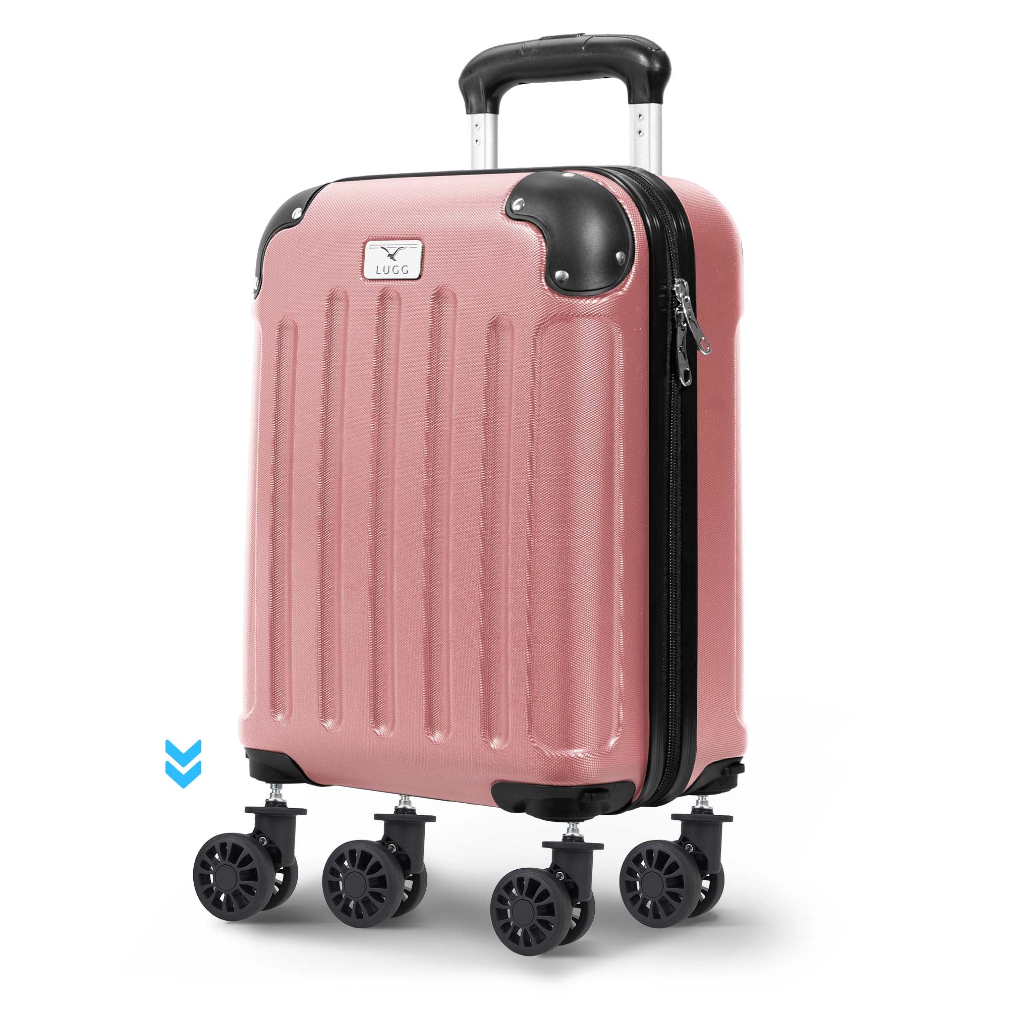 LUGG 40cm Skywander Lightweight Underseat Cabin Bag – Ryanair & EasyJet Approved Carry-On Suitcase, Durable ABS Hard Shell, Smooth Double Spinner Wheels, Water-Resistant & Compact Luggage (40x30x20cm, without wheels) - Rose Gold