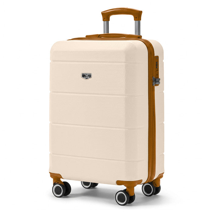 Cream & Brown 20" hard shell cabin suitcase, spinner wheels & TSA lock, LUGG Jetset cabin bag