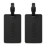 Two Black luggage tags side by side, 2-pack suitcase ID tag set UK