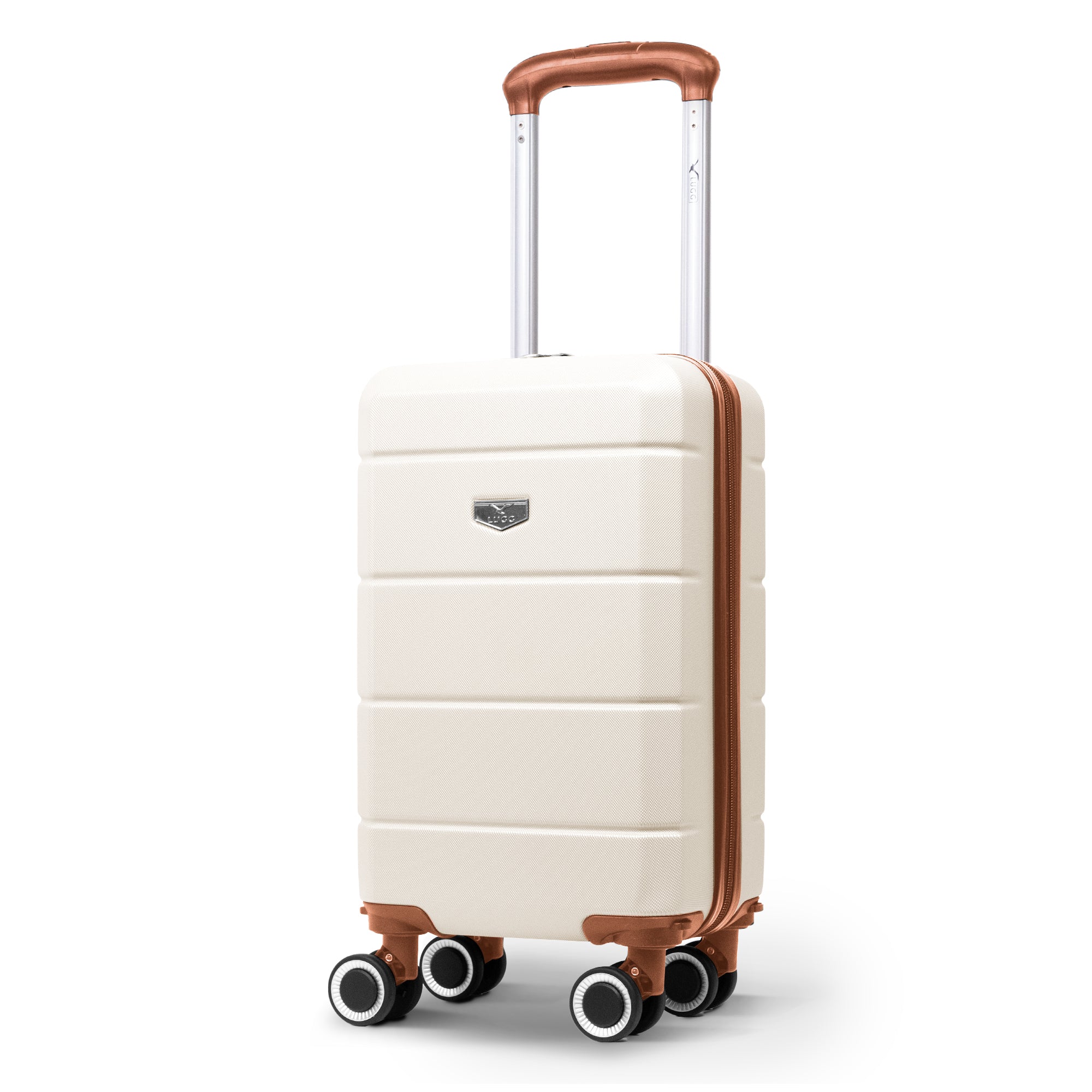 LUGG - Jetset 40cm Suitcase - 40x25x20cm- Ryanair Compatible  - Underseat Size - Hard Shell ABS - Spinner & Removable Wheels - Lightweight Travel Luggage- Cream/Brown