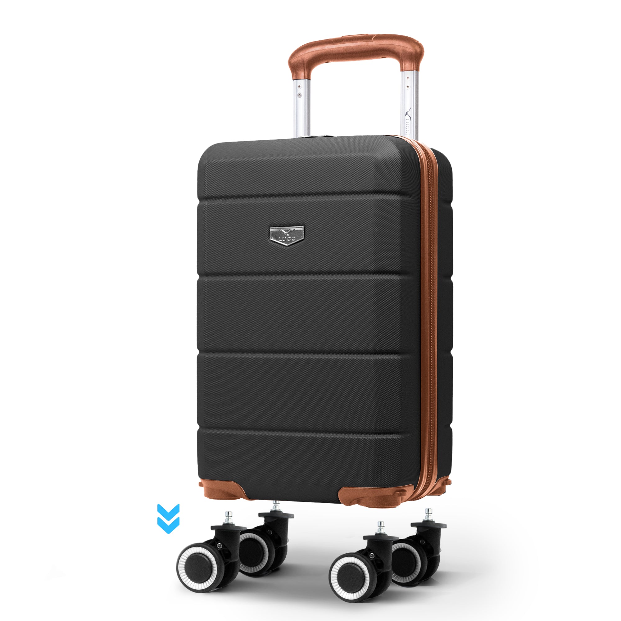 LUGG - Jetset 40cm Suitcase - 40x25x20cm- Ryanair Compatible - TSA Lock - Underseat Size - Hard Shell ABS - Spinner & Removable Wheels - Lightweight Travel Luggage- Black/Brown