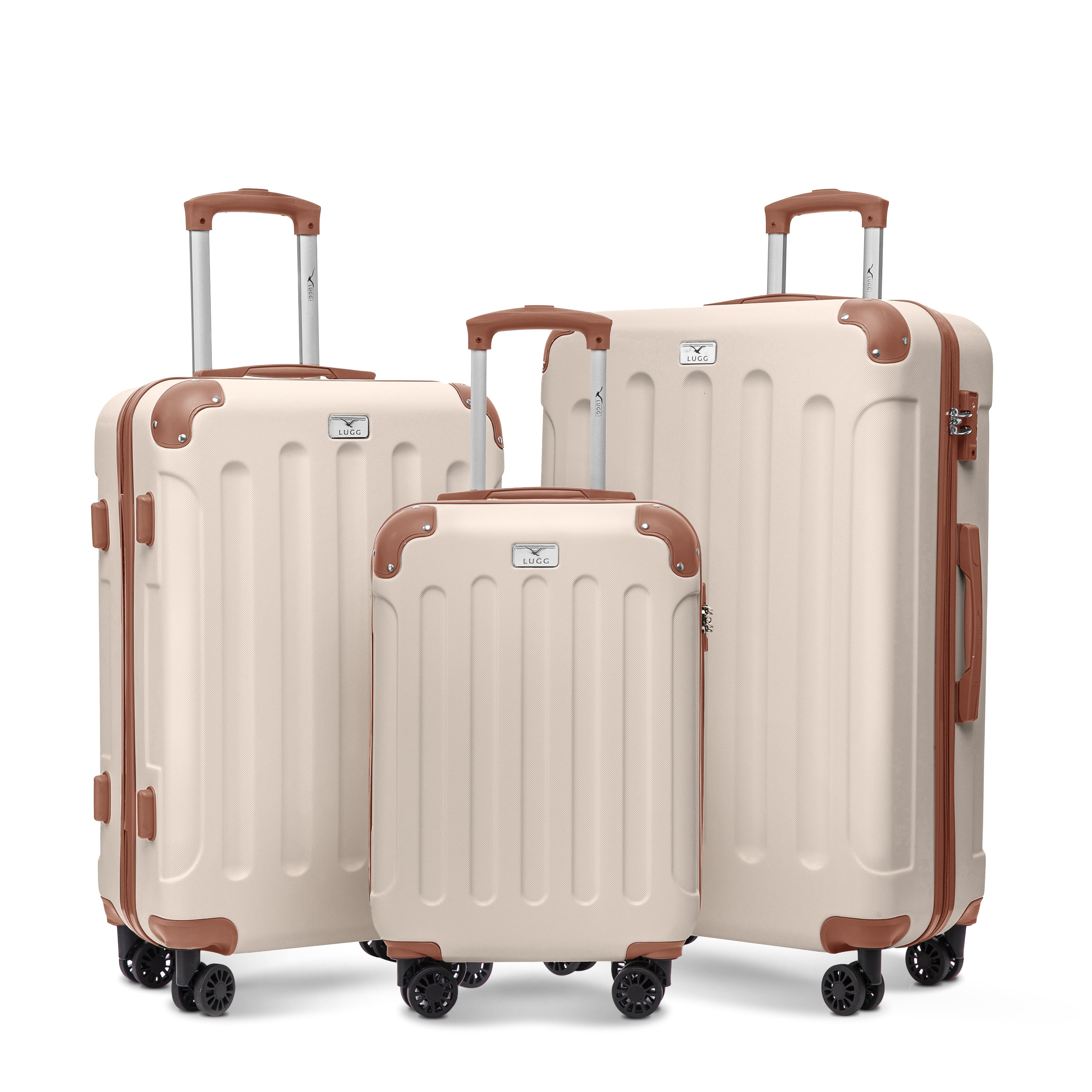 Skywander 3pc Suitcase Set in Cream & Brown