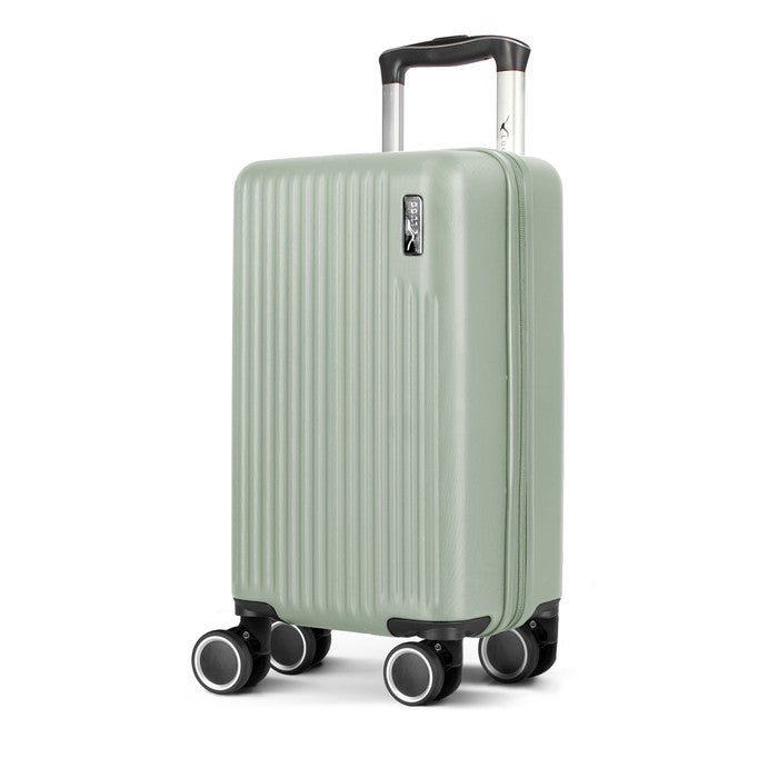 Vacay Sage Green 40cm hard shell underseat cabin bag, front view with spinner wheels