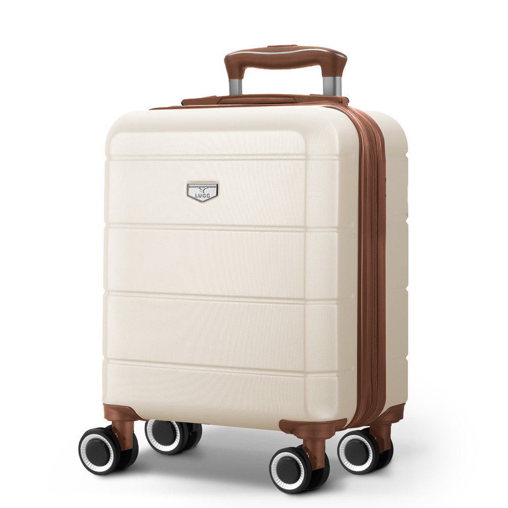 LUGG Jetset 15 Inch ABS Shell Protection Water Resistant & Safe Locking System Easyjet Free Under Seat Luggage (45x33x20cm) - Cream & Brown