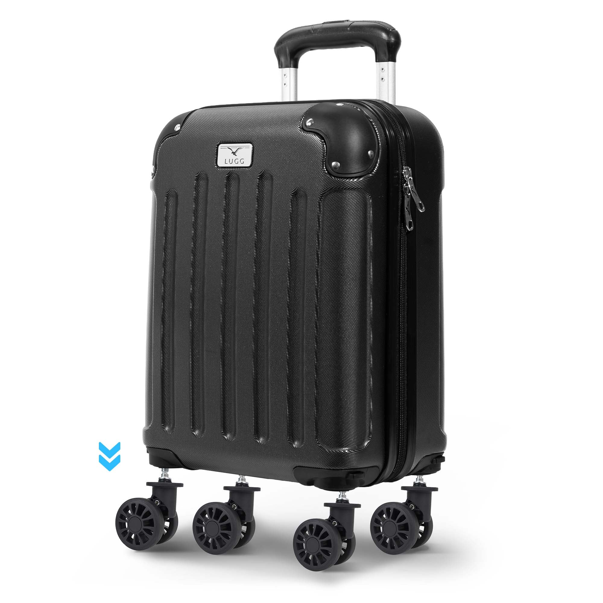 LUGG 40cm Skywander Lightweight Underseat Cabin Bag – Ryanair & EasyJet Approved Carry-On Suitcase, Durable ABS Hard Shell, Smooth Double Spinner Wheels, Water-Resistant & Compact Luggage, (40x30x20cm, without wheels) - Black