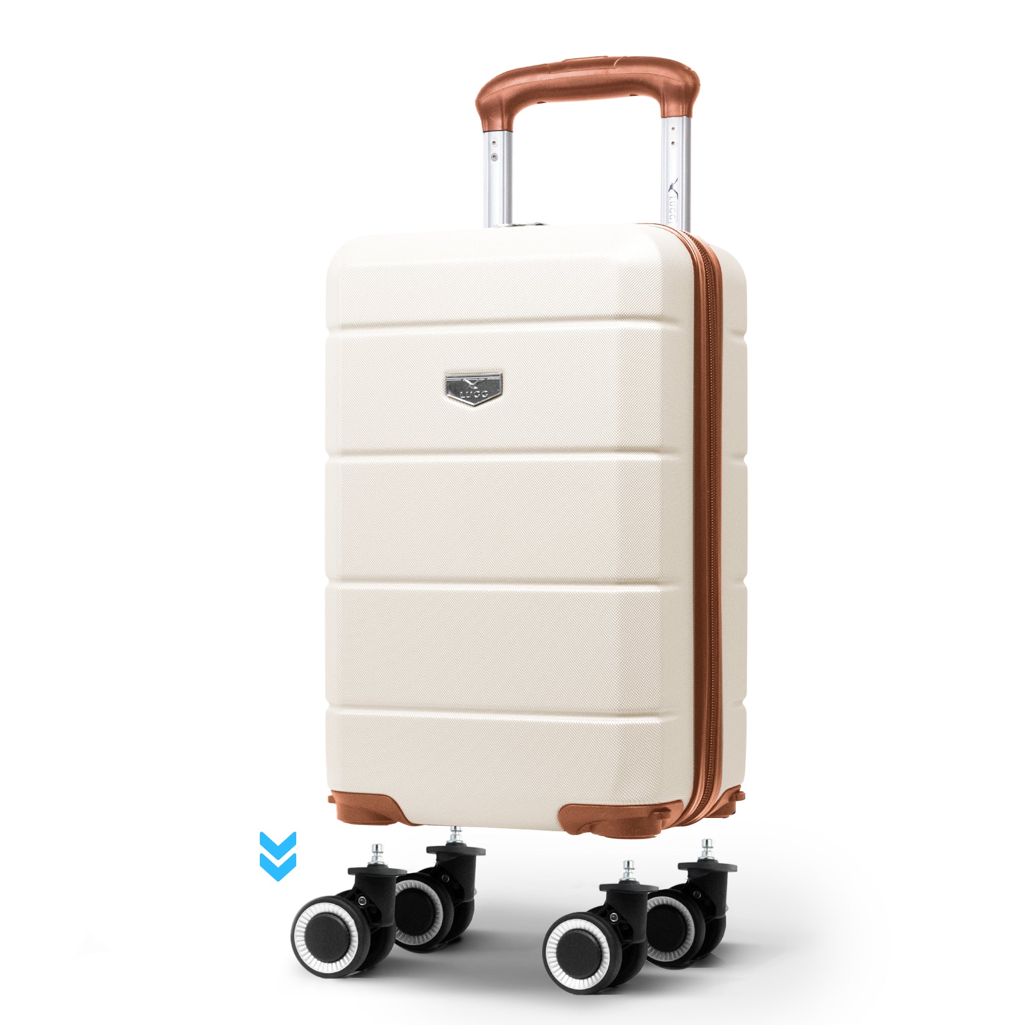 LUGG - Jetset 40cm Suitcase - 40x25x20cm- Ryanair Compatible - TSA Lock - Underseat Size - Hard Shell ABS - Spinner & Removable Wheels - Lightweight Travel Luggage- Cream/Brown