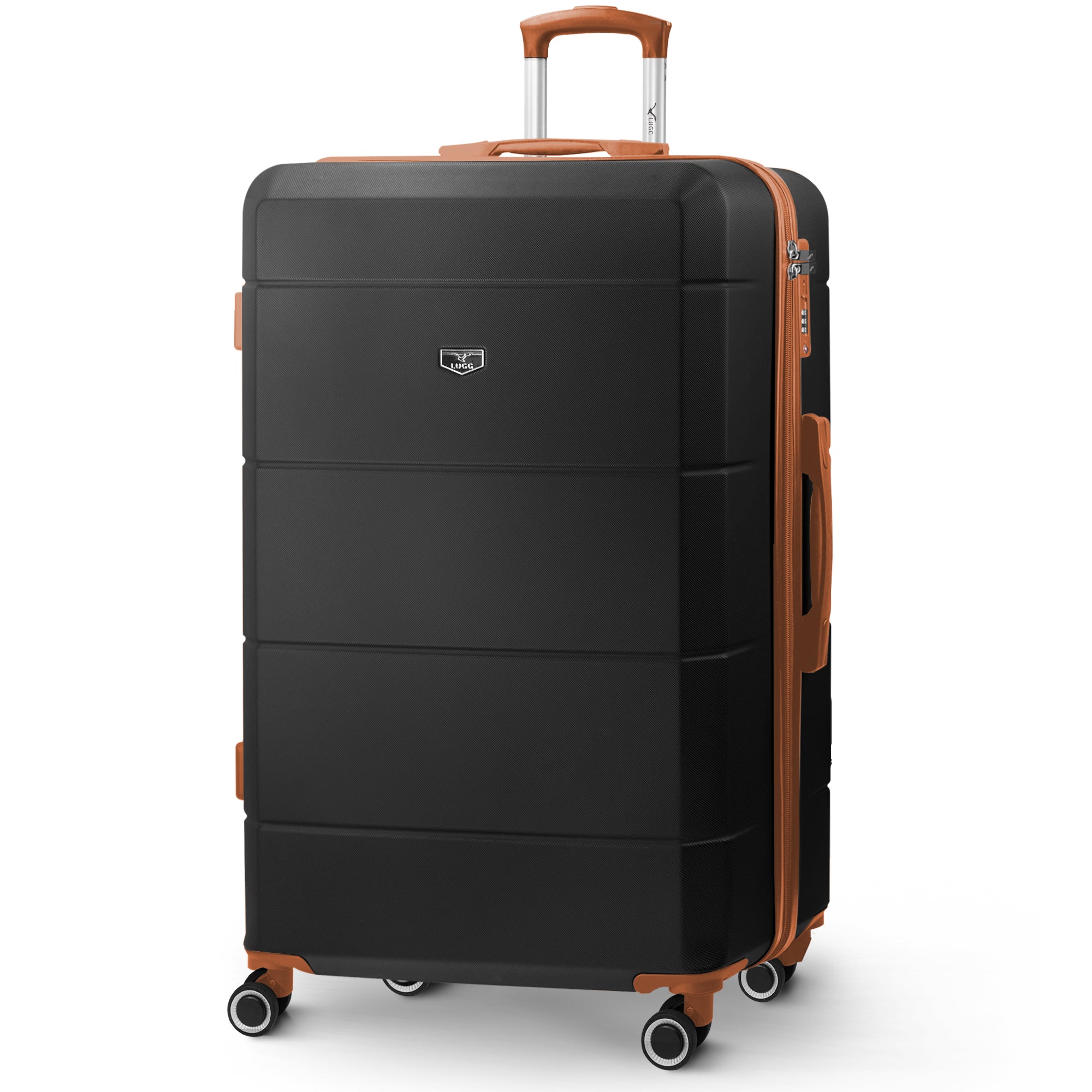 Jetset 32" Large Suitcase – Lightweight Hard Shell Luggage with TSA Lock – Water-Resistant ABS Spinner Suitcase – 4 Wheels – 86x58x31cm Travel Bag - Black with Brown