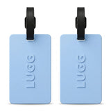 Two Slate Blue luggage tags side by side, 2-pack suitcase ID tag set UK