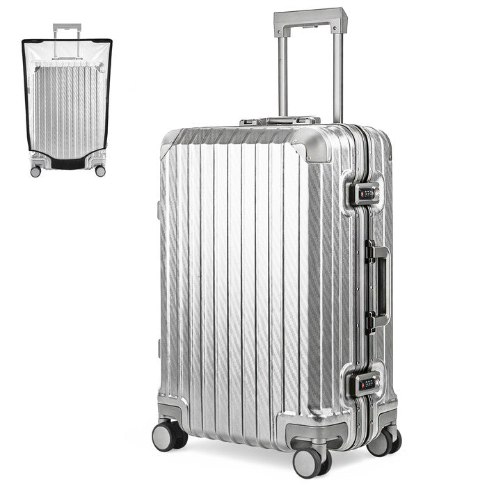 LUGG 24" Hard Shell Trolley Suitcase Aluminium TSA Lock Metallic Silver 65x45x26.5cm