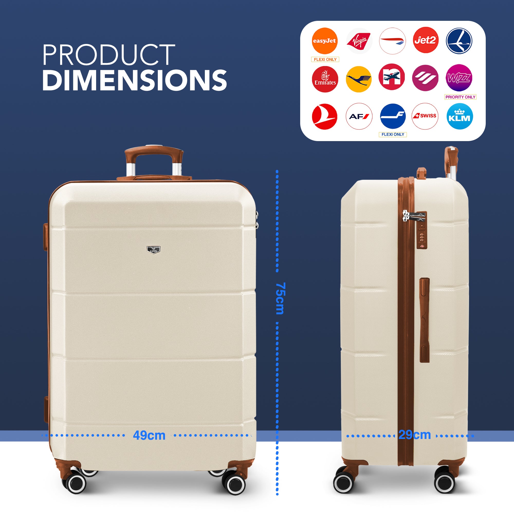 Jetset 28" Large Suitcase in Cream & Brown