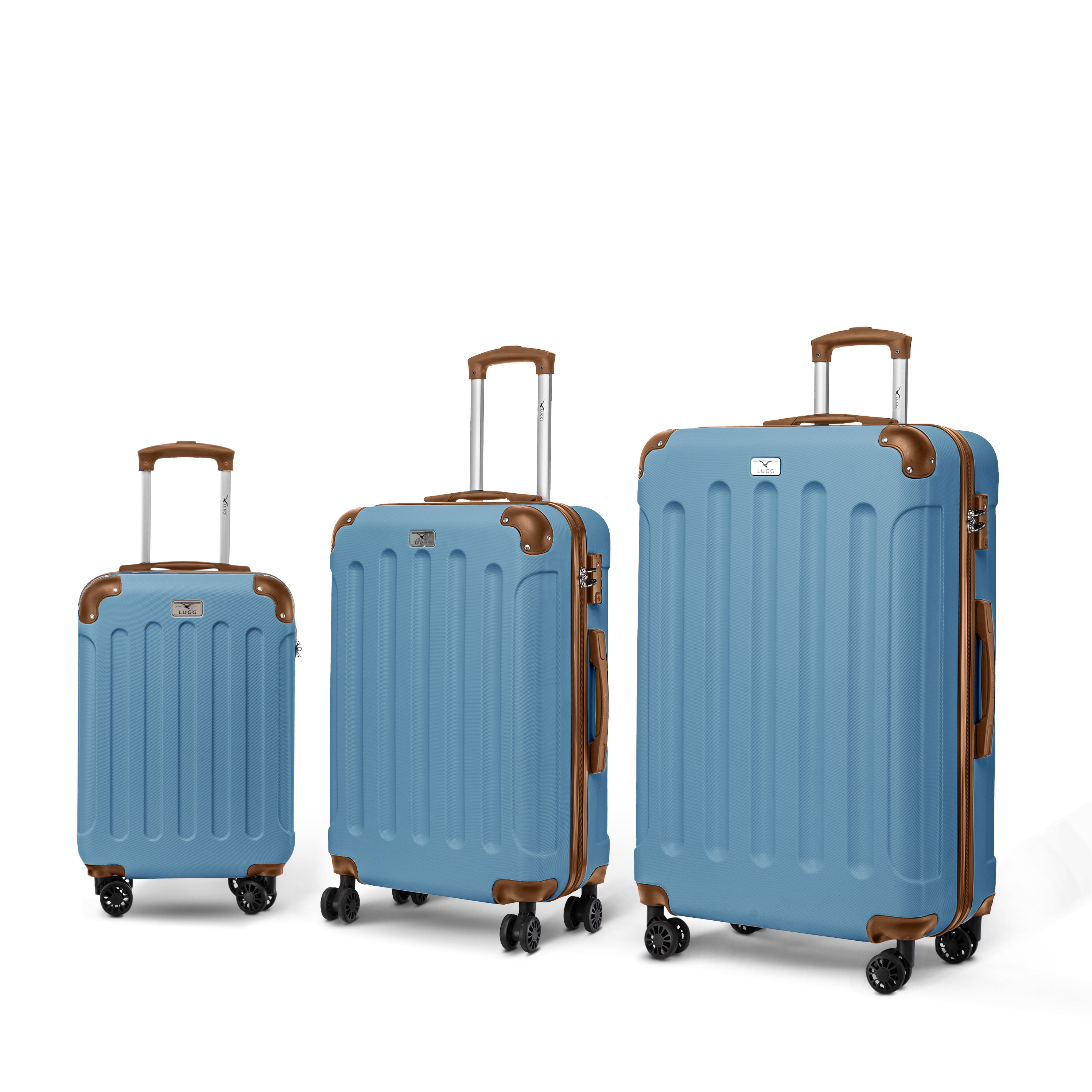 Skywander 3pc Suitcase Set in Blue & Brown