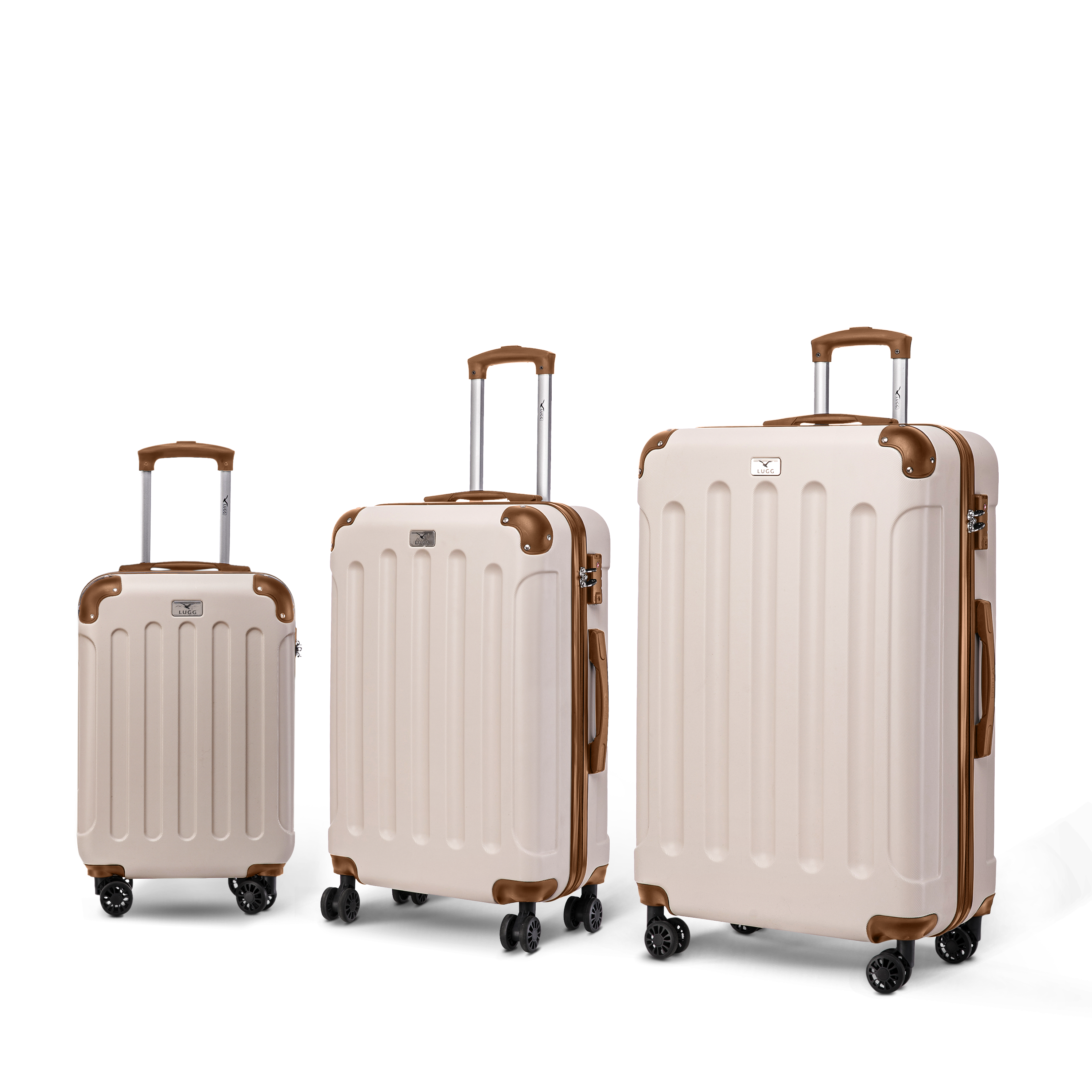 Skywander 3pc Suitcase Set in Cream & Brown