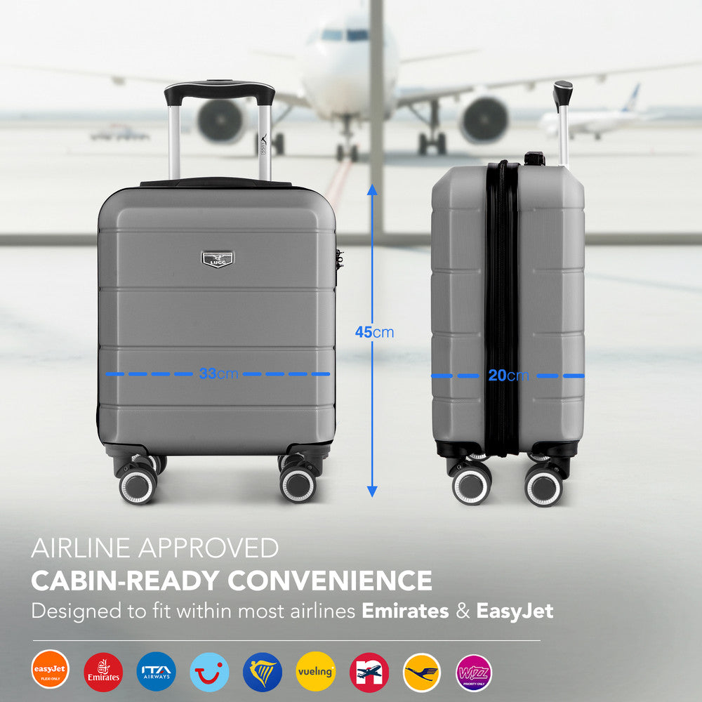 LUGG Jetset 15 Inch ABS Shell Protection Water Resistant & Safe Locking System Easyjet Free Under Seat Luggage (45x33x20cm) - Gunmetal Grey