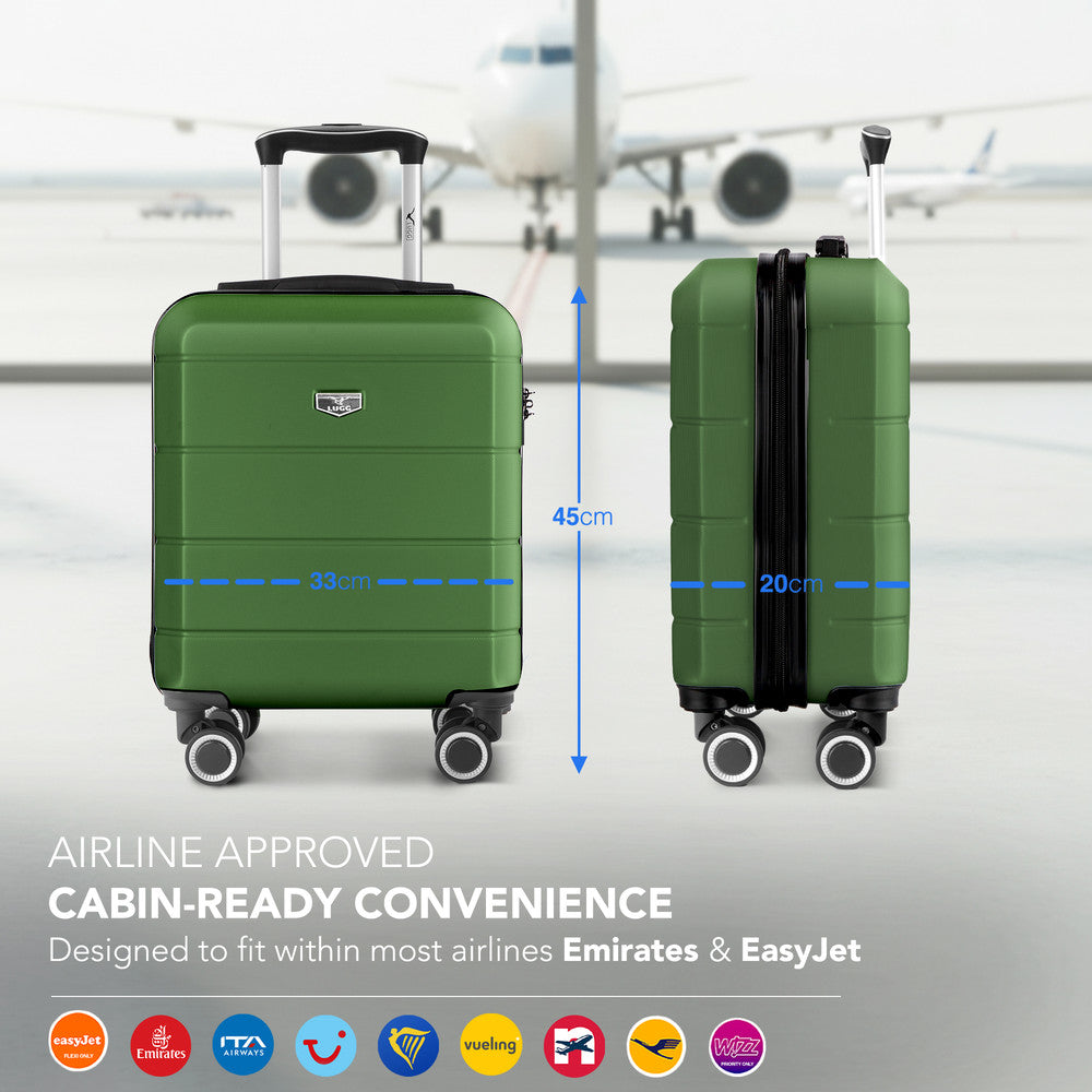 LUGG Jetset 15 Inch ABS Shell Protection Water Resistant & Safe Locking System Easyjet Free Under Seat Luggage (45x33x20cm) - Army Green