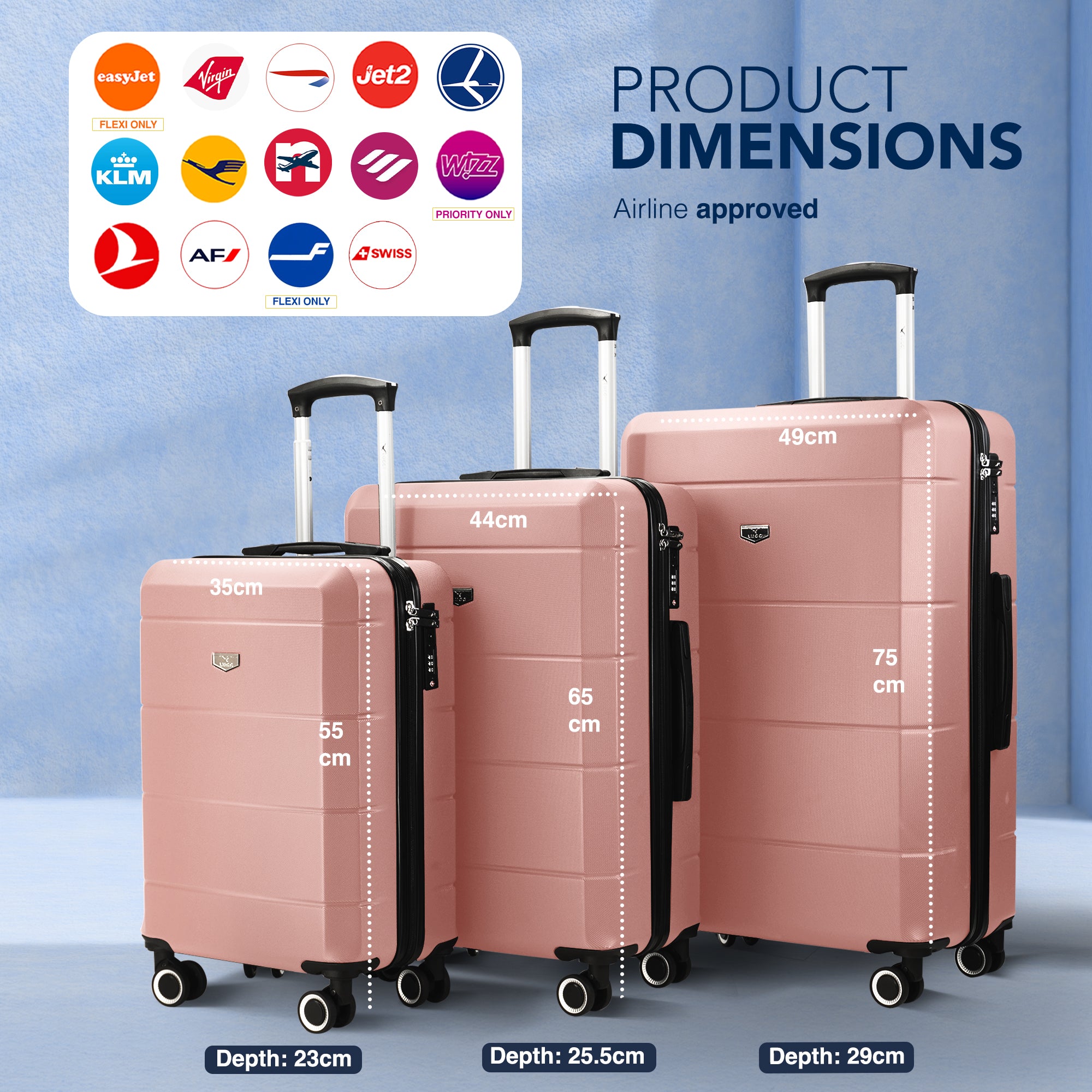 Jetset 3pc Suitcase Set in Rose Gold
