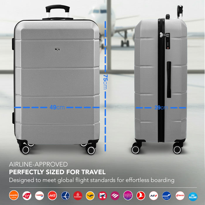 LUGG Jetset 28 Inch Large Suitcase – Lightweight Hard Shell Luggage with TSA Lock – Water-Resistant ABS Spinner Suitcase – 4 Wheels – (75x49x29cm) - Silver
