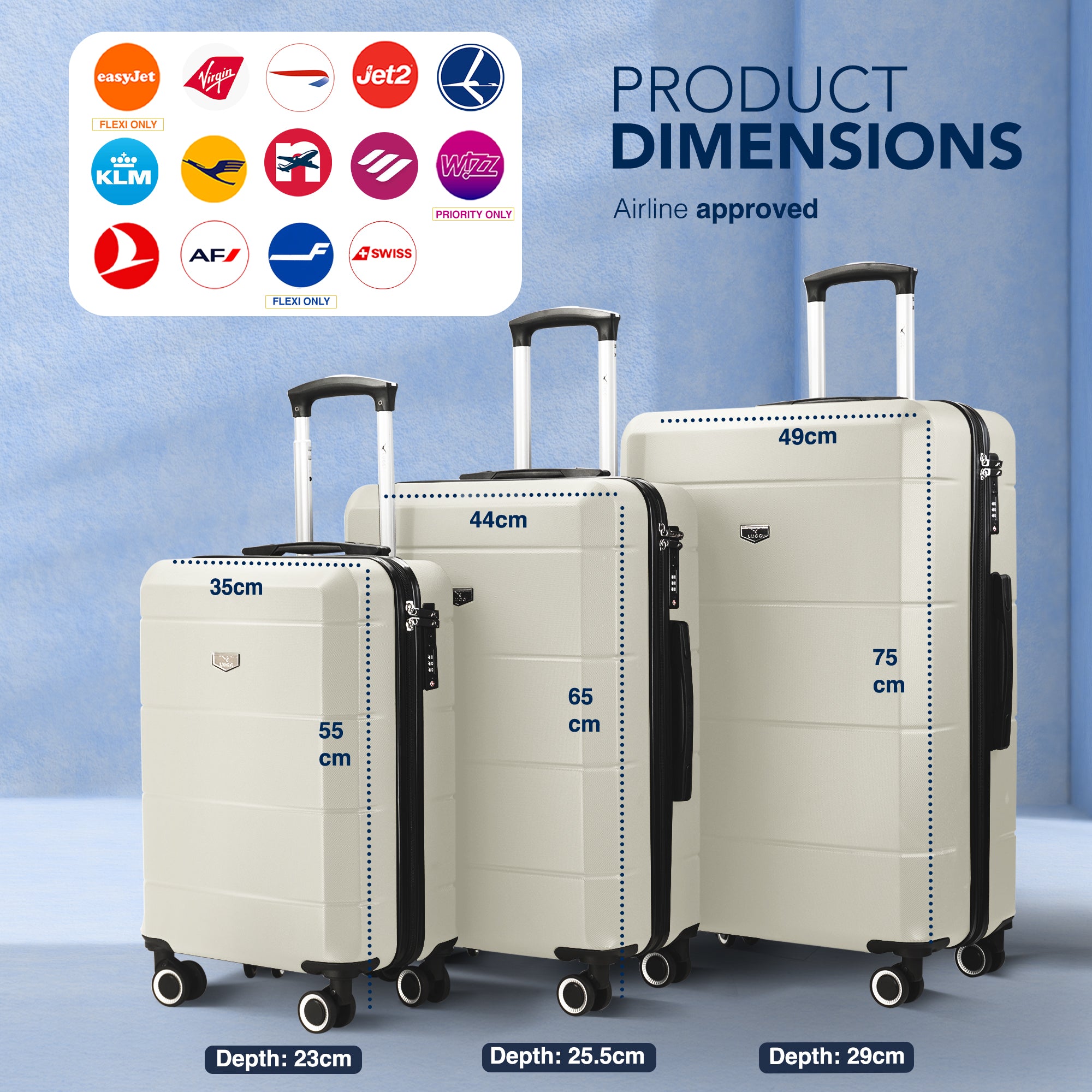 Jetset 3pc Suitcase Set in Ivory