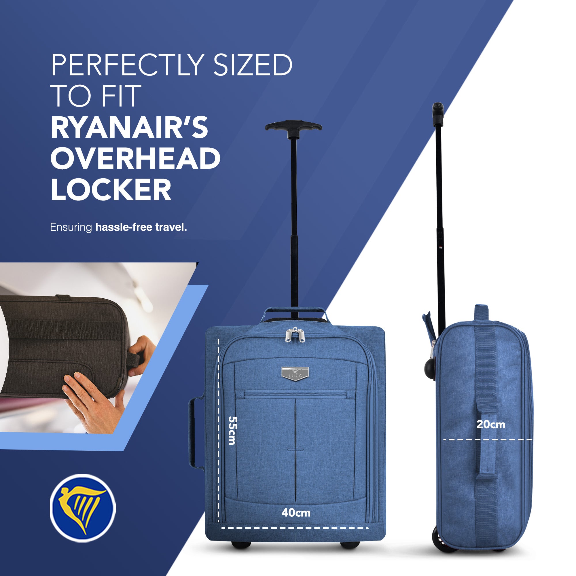Soft Cabin Bag for Ryanair & EasyJet Priority Overhead Locker - Blue