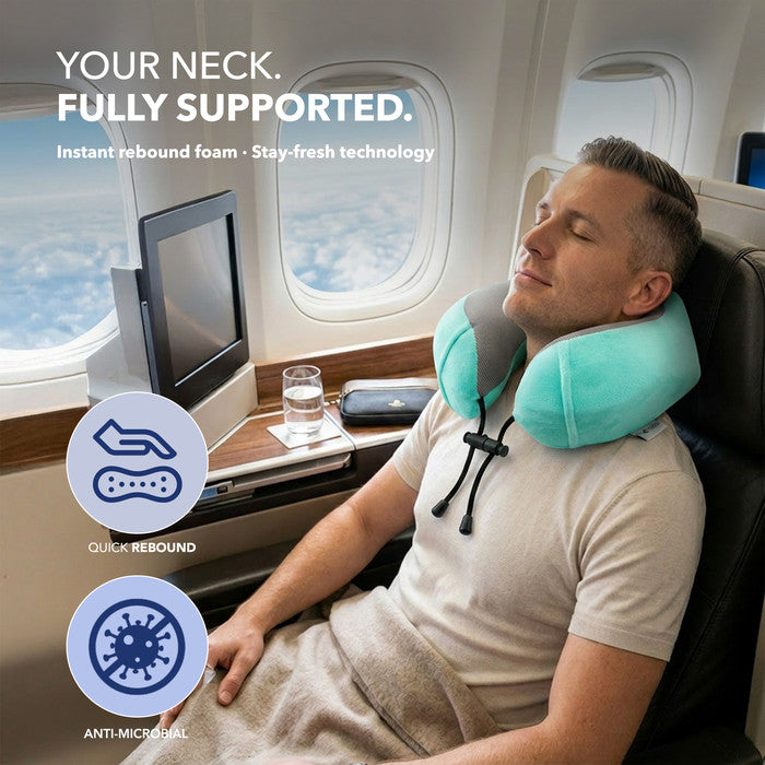 Memory Foam Travel Neck Pillow for Flights – Turquoise