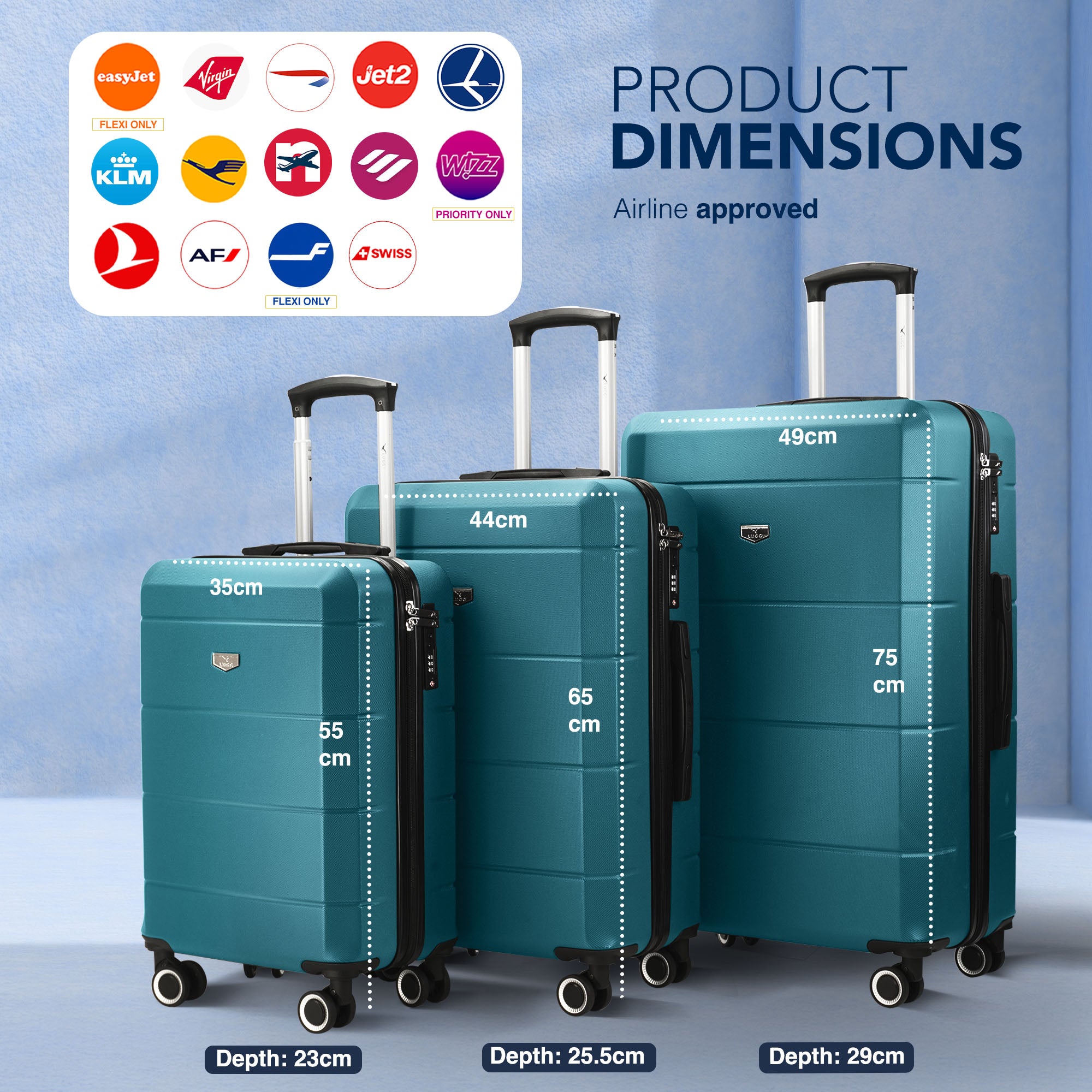 Jetset 3pc Suitcase Set in Teal