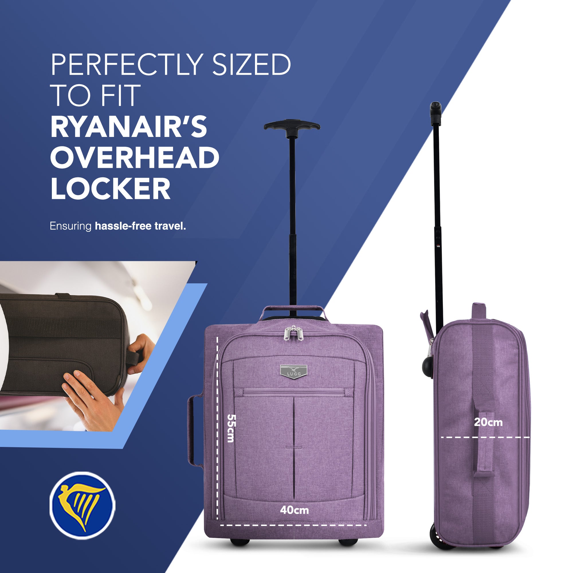 Soft Cabin Bag for Ryanair & EasyJet Priority Overhead Locker - Lilac