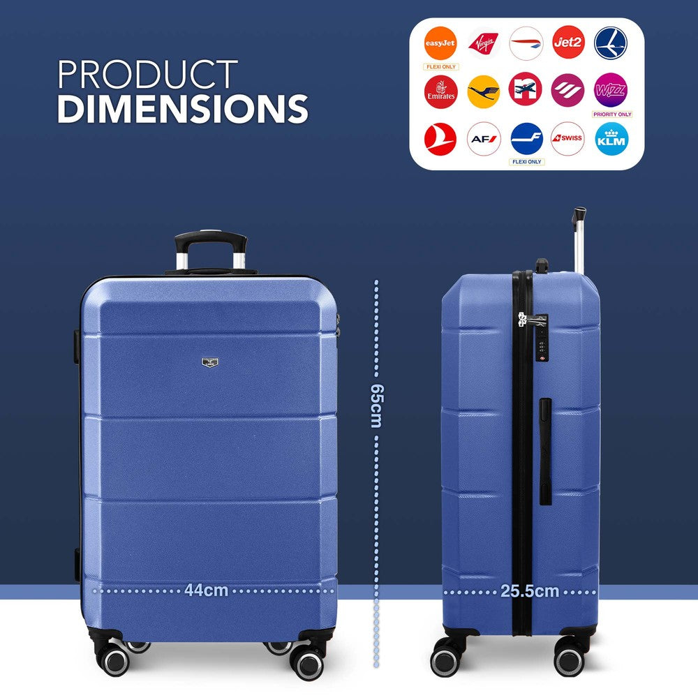 LUGG Jetset 24” Lightweight Travel Carry On Suitcase, ABS, Water Resistant & TSA Lock, Easyjet Overhead- Blue