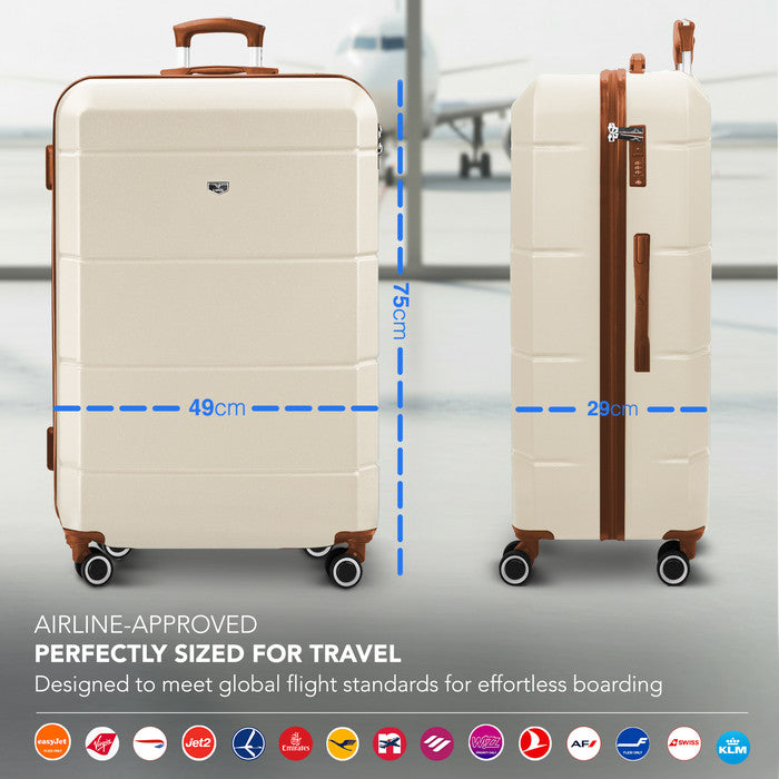 LUGG Jetset 28 Inch Large Suitcase – Lightweight Hard Shell Luggage with TSA Lock – Water-Resistant ABS Spinner Suitcase – 4 Wheels – (75x49x29cm) - Cream & Brown