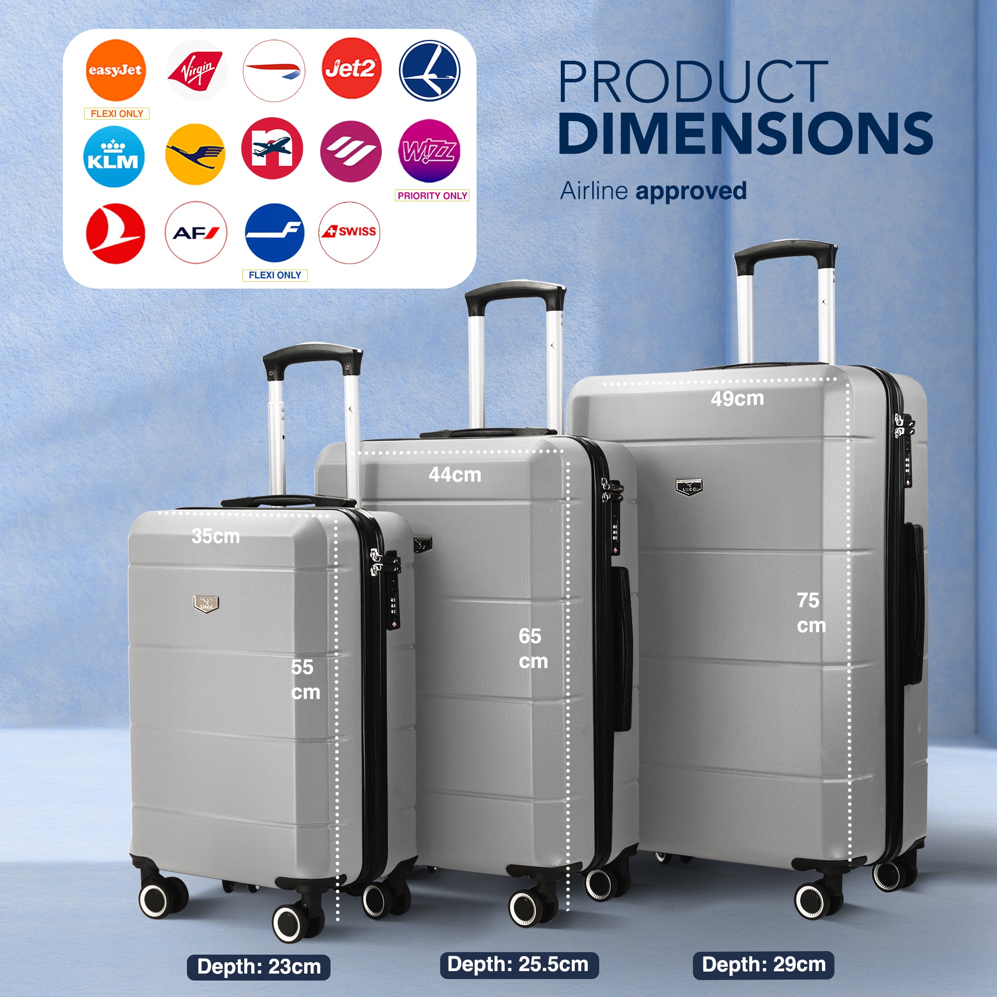 Jetset 3pc Suitcase Set in Silver