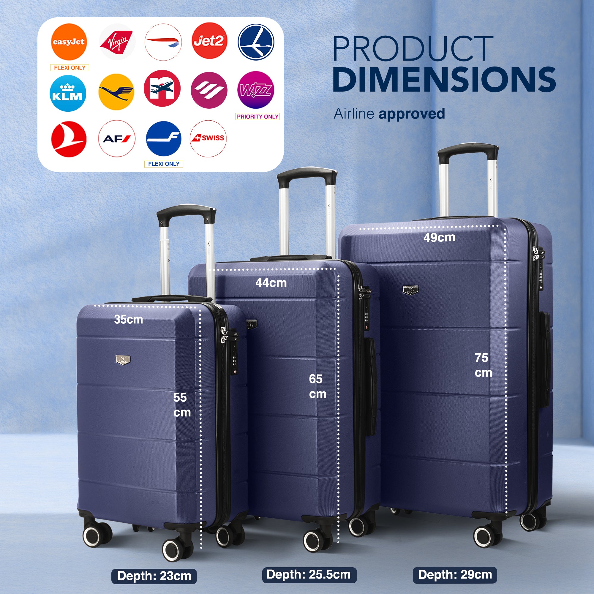 Jetset 3pc Suitcase Set in Midnight Blue
