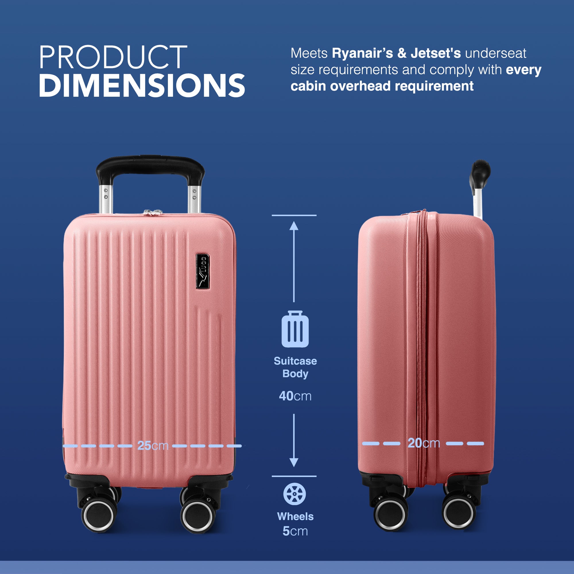 LUGG 40cm Vacay Suitcase ABS Luggage with TSA Indent Lock, Aluminium Trolley Handle, 360° Spinner Wheels, Water-Resistant & Durable Material - Airline Compatible (40 x 20 x 25cm)- Clay