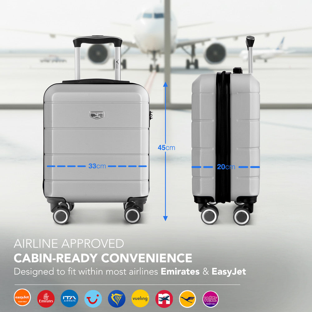 LUGG Jetset 15 Inch ABS Shell Protection Water Resistant & Safe Locking System Easyjet Free Under Seat Luggage (45x33x20cm) - Silver