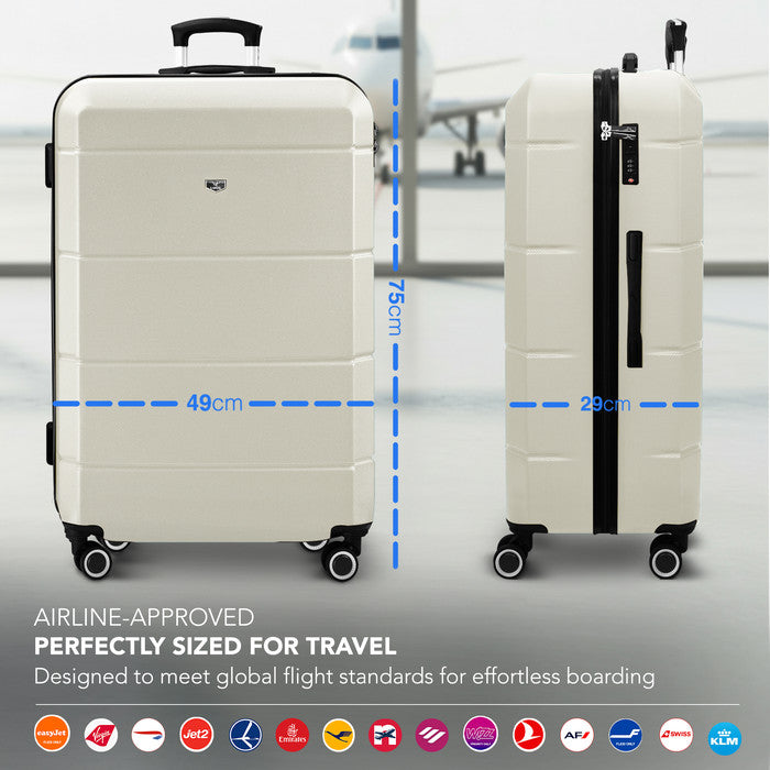 LUGG Jetset 28 Inch Large Suitcase – Lightweight Hard Shell Luggage with TSA Lock – Water-Resistant ABS Spinner Suitcase – 4 Wheels – (75x49x29cm) - Ivory