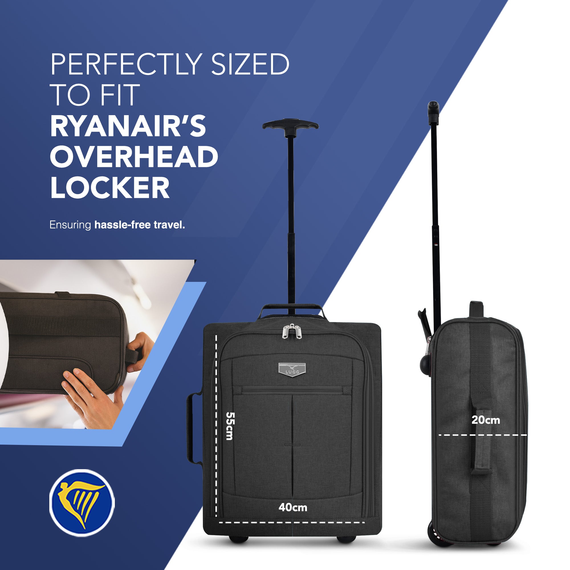 Soft Cabin Bag for Ryanair & EasyJet Priority Overhead Locker - Black