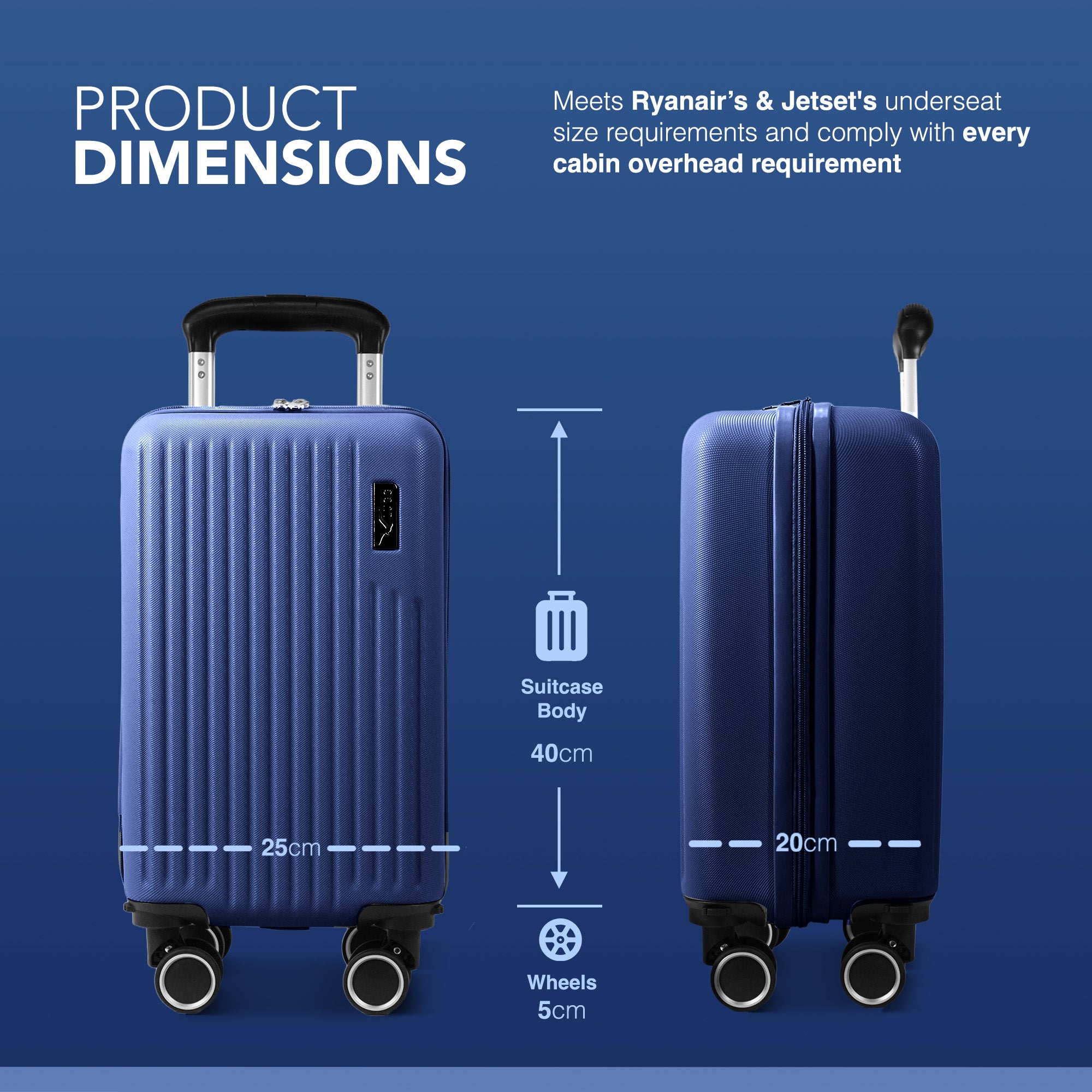 LUGG 40cm Vacay Suitcase ABS Luggage with TSA Indent Lock, Aluminium Trolley Handle, 360° Spinner Wheels, Water-Resistant & Durable Material - Airline Compatible (40 x 20 x 25cm)- Dusk