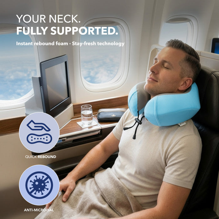 Memory Foam Travel Neck Pillow for Flights – Aqua