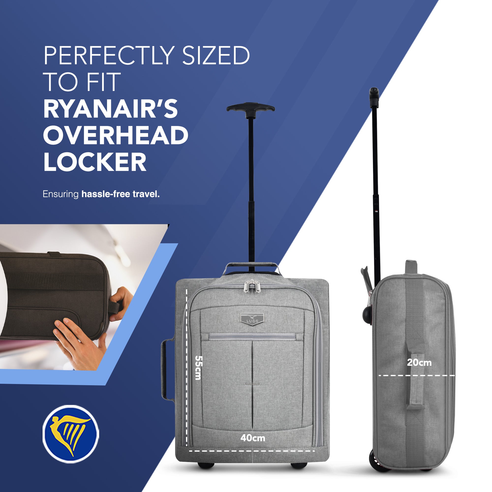 Soft Cabin Bag for Ryanair & EasyJet Priority Overhead Locker - Grey