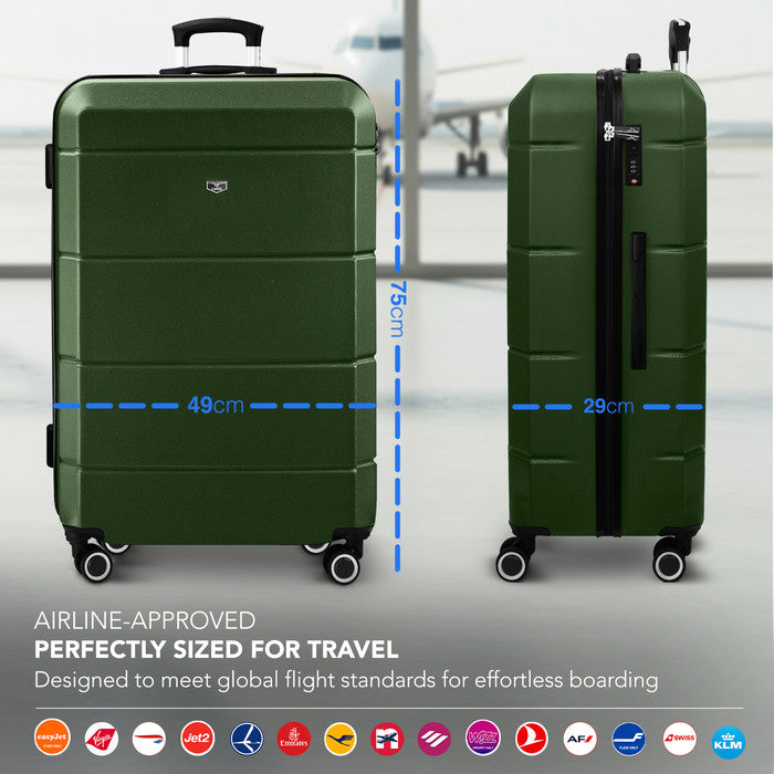 LUGG Jetset 28 Inch Large Suitcase – Lightweight Hard Shell Luggage with TSA Lock – Water-Resistant ABS Spinner Suitcase – 4 Wheels – (75x49x29cm) - Army Green