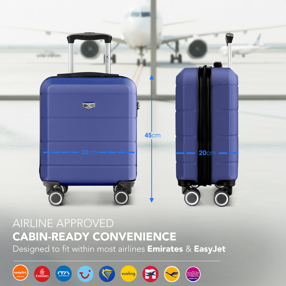 LUGG Jetset 15 Inch ABS Shell Protection Water Resistant & Safe Locking System Easyjet Free Under Seat Luggage (45x33x20cm) - Midnight Blue