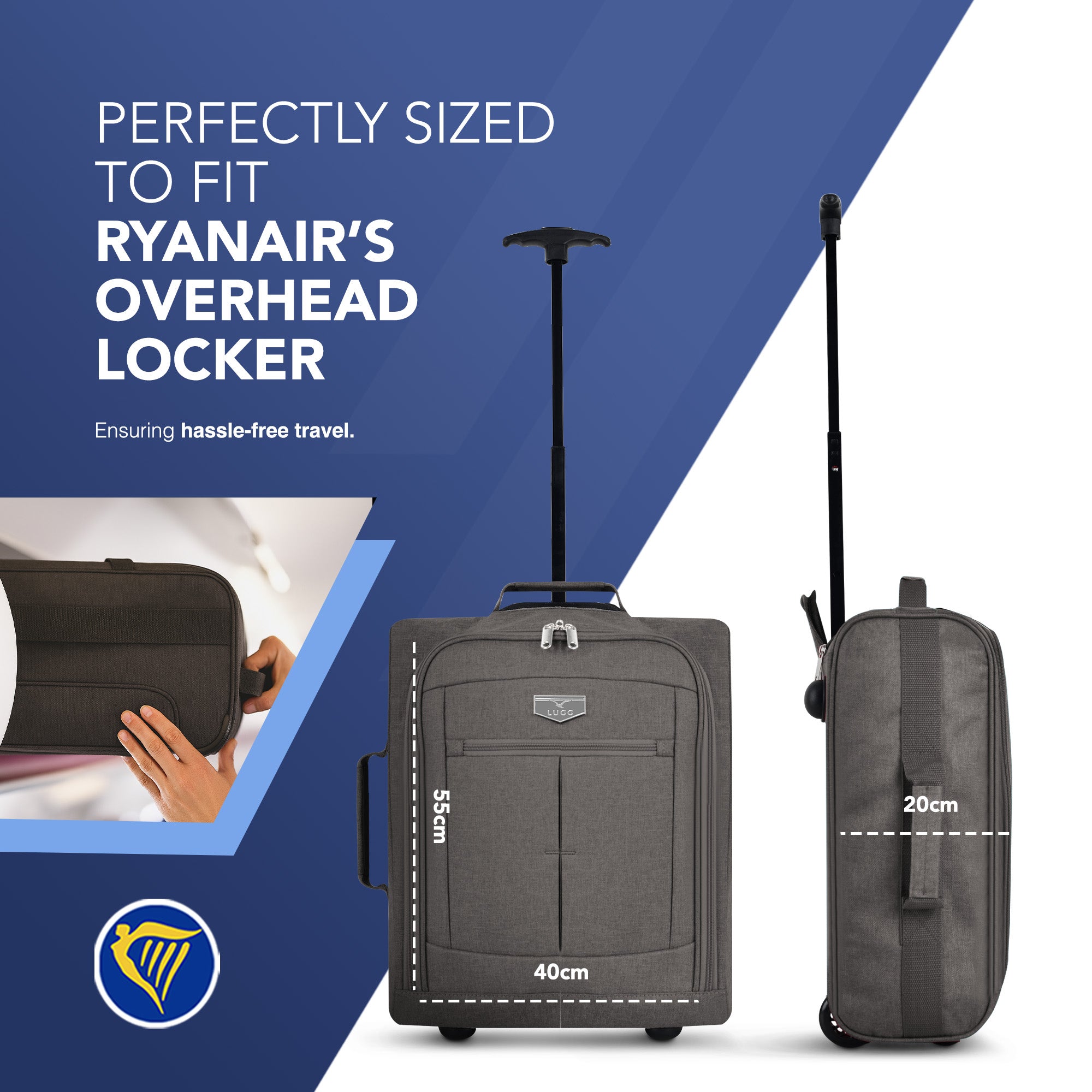 Soft Cabin Bag for Ryanair & EasyJet Priority Overhead Locker - Charcoal