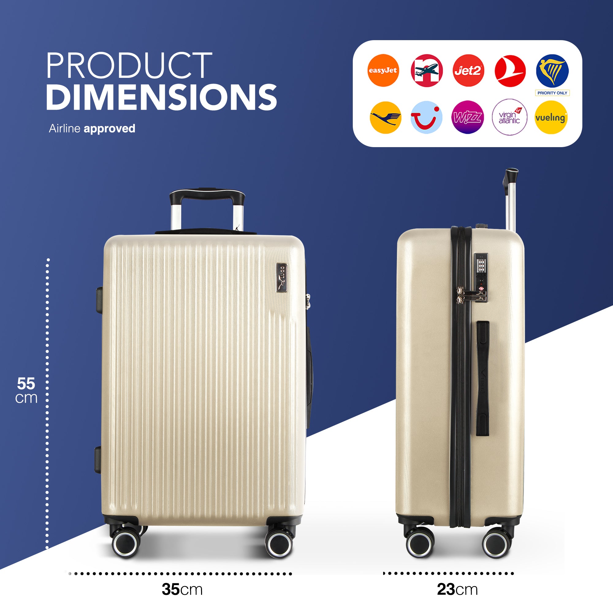 Vacay 20” Suitcase ABS Luggage with TSA Indent Lock, Aluminium Trolley Handle, 360° Spinner Wheels - Airline Compatible (55 x 35 x 23cm) - Earth