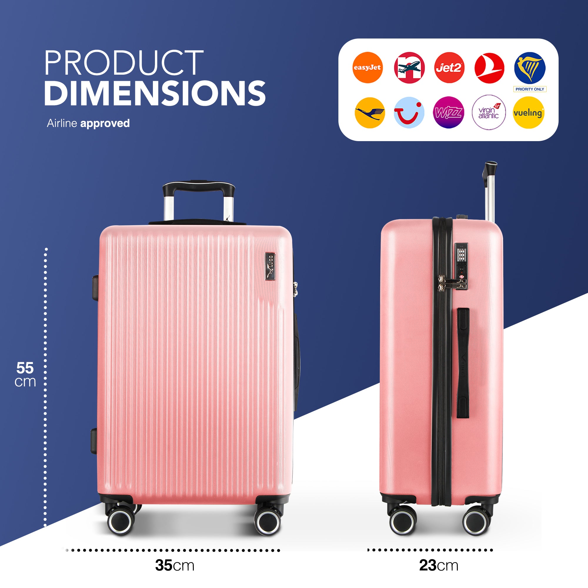 Vacay 20” Suitcase ABS Luggage with TSA Indent Lock, Aluminium Trolley Handle, 360° Spinner Wheels - Airline Compatible (55 x 35 x 23cm) - Clay