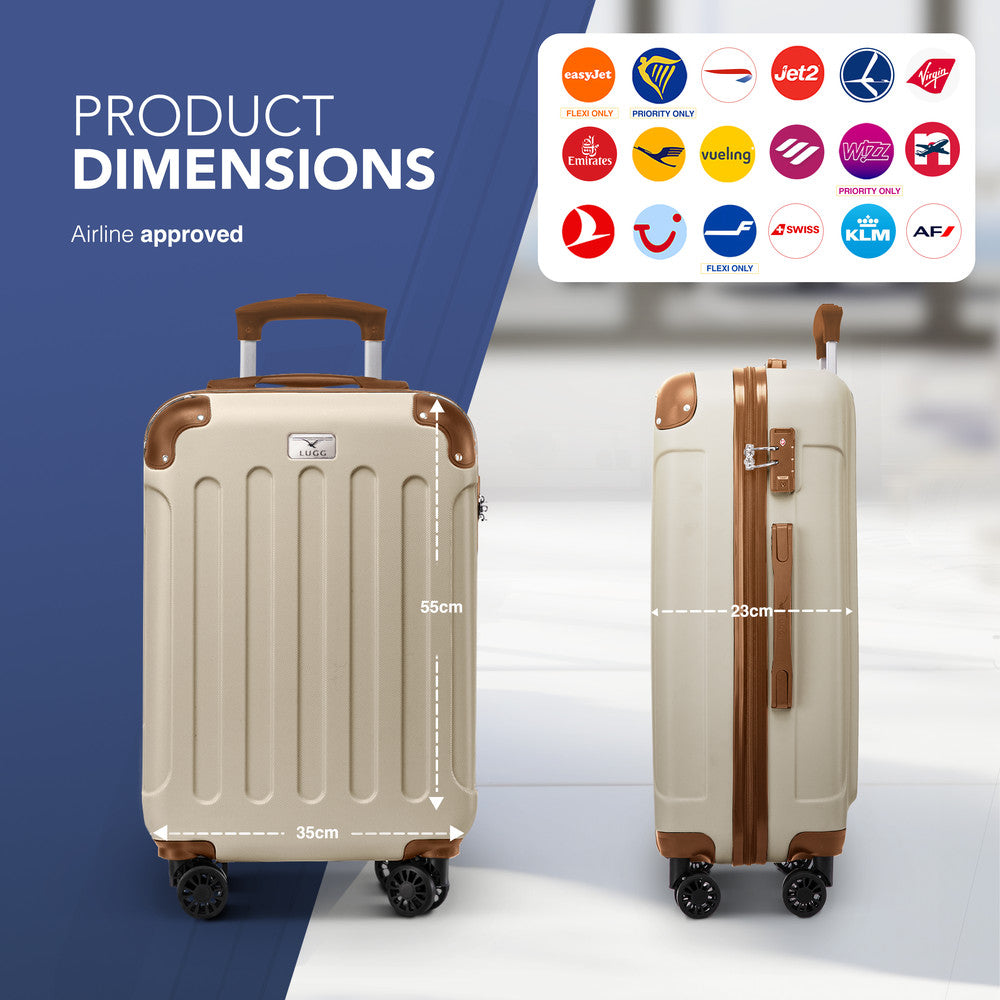 Skywander 20" Cabin Suitcase - 55 x 35 x 23cm in Cream & Brown