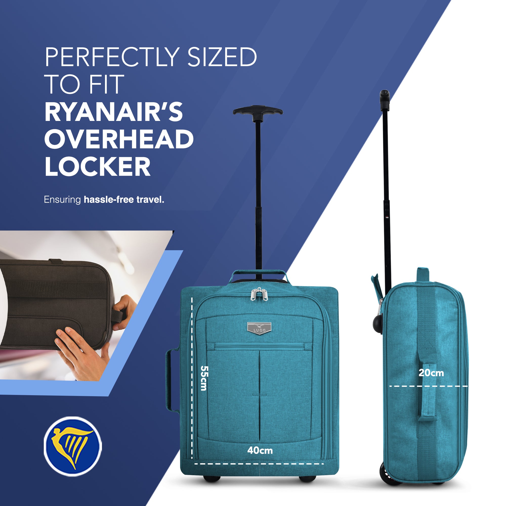 Soft Cabin Bag for Ryanair & EasyJet Priority Overhead Locker - Teal