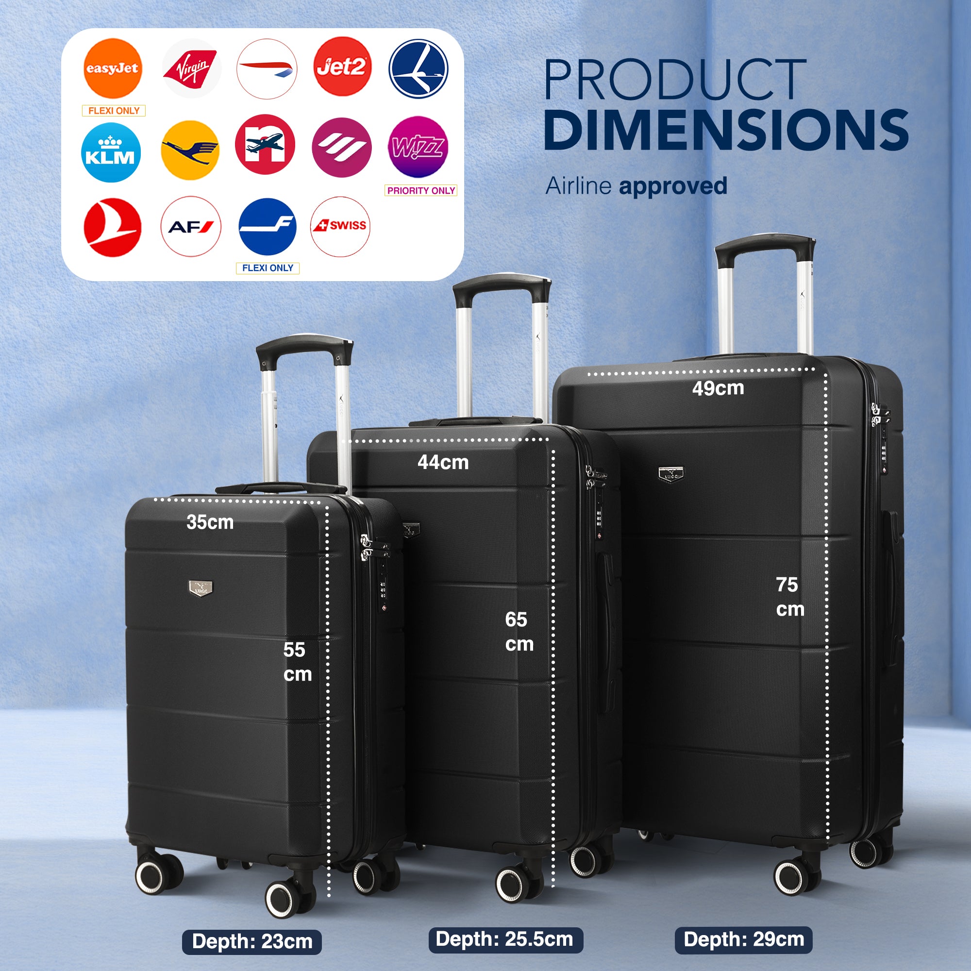 Jetset 3pc Suitcase Set in Black