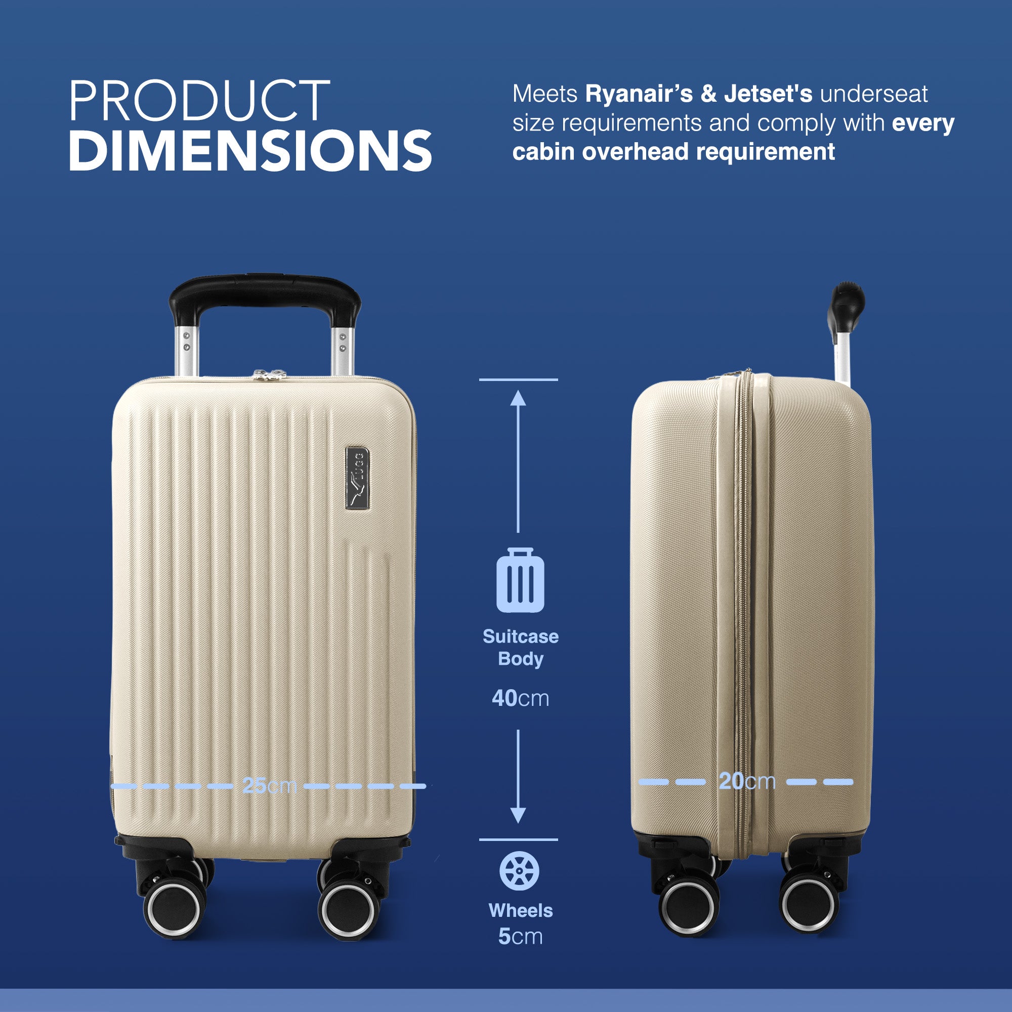 LUGG 40cm Vacay Suitcase ABS Luggage with TSA Indent Lock, Aluminium Trolley Handle, 360° Spinner Wheels, Water-Resistant & Durable Material - Airline Compatible (40 x 20 x 25cm)- Earth