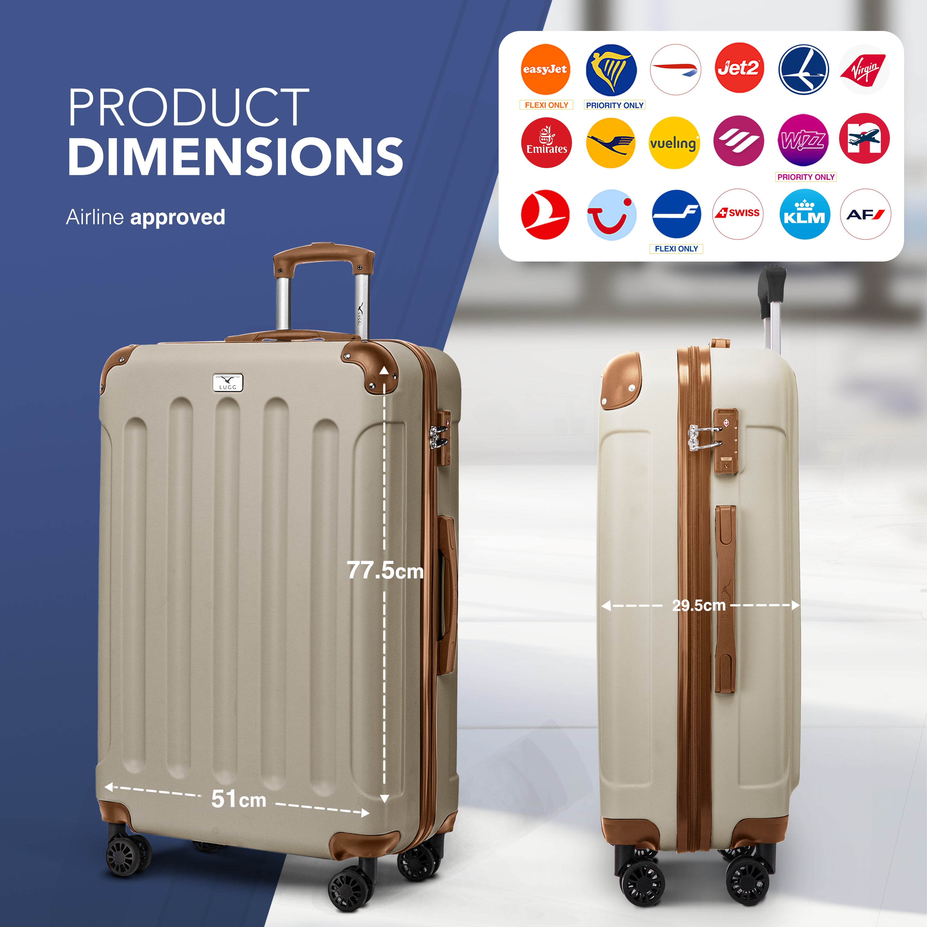 LUGG Skywander 28” Lightweight Luggage - 75cm x 49cm x 29cm - Strong & Lightweight with Secure TSA Lock, Smooth 360° Wheels & Resilient Handle- Cream & Brown