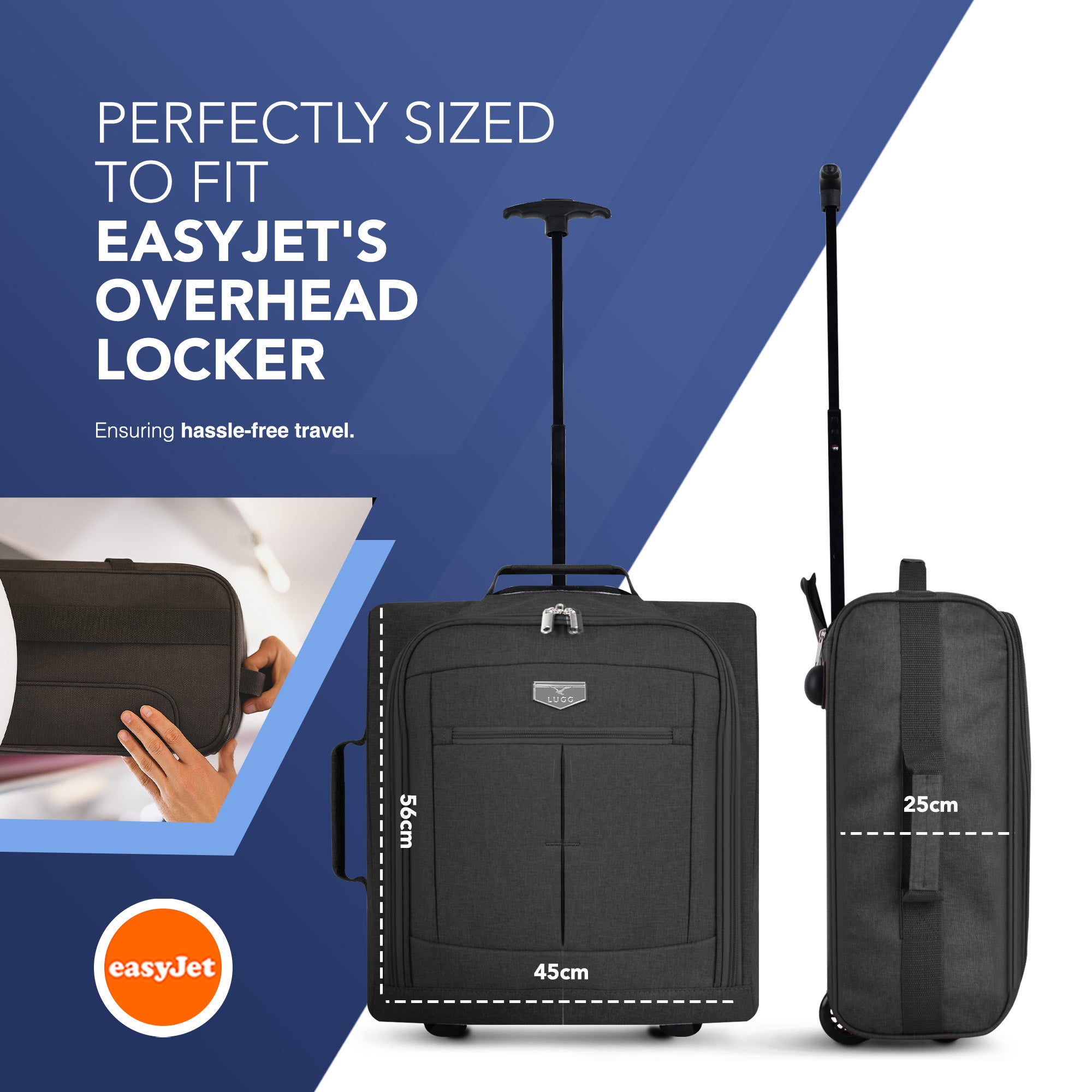 Soft Cabin Bag for EasyJet Overhead Locker - Black