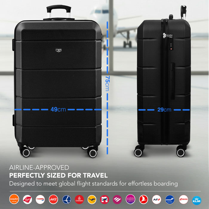 LUGG Jetset 28 Inch Large Suitcase – Lightweight Hard Shell Luggage with TSA Lock – Water-Resistant ABS Spinner Suitcase – 4 Wheels – (75x49x29cm) - Black