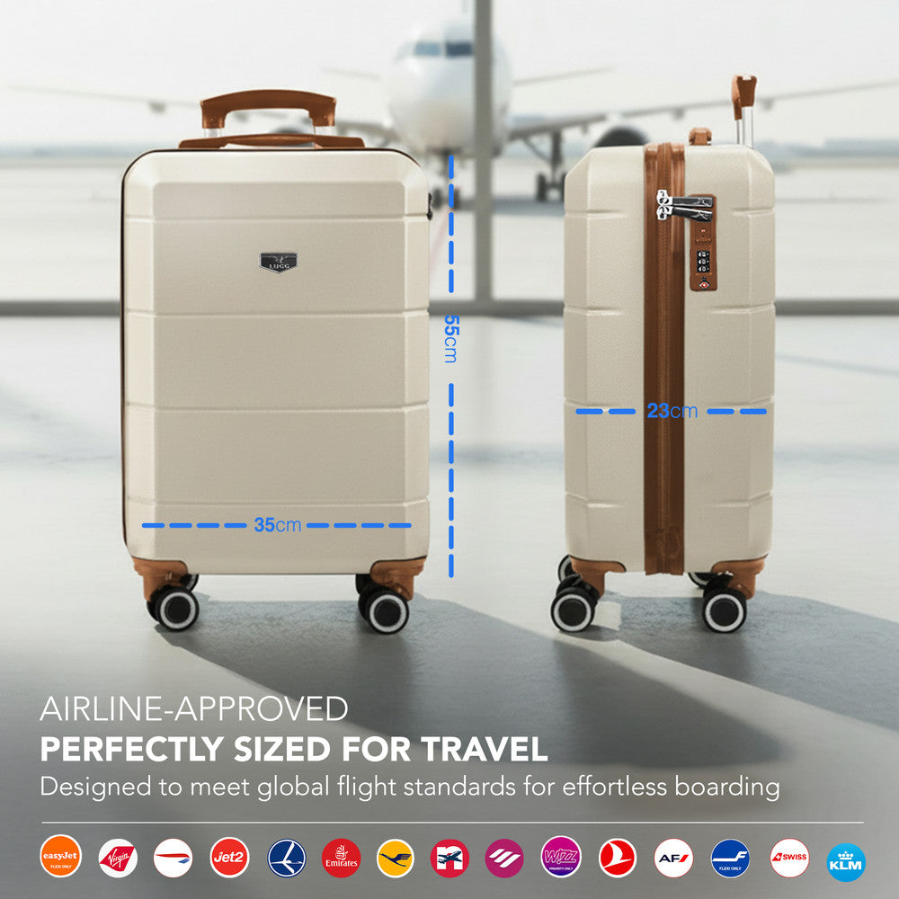 Jetset 20" Cabin Suitcase - 55 x 35 x 23cm in Cream & Brown